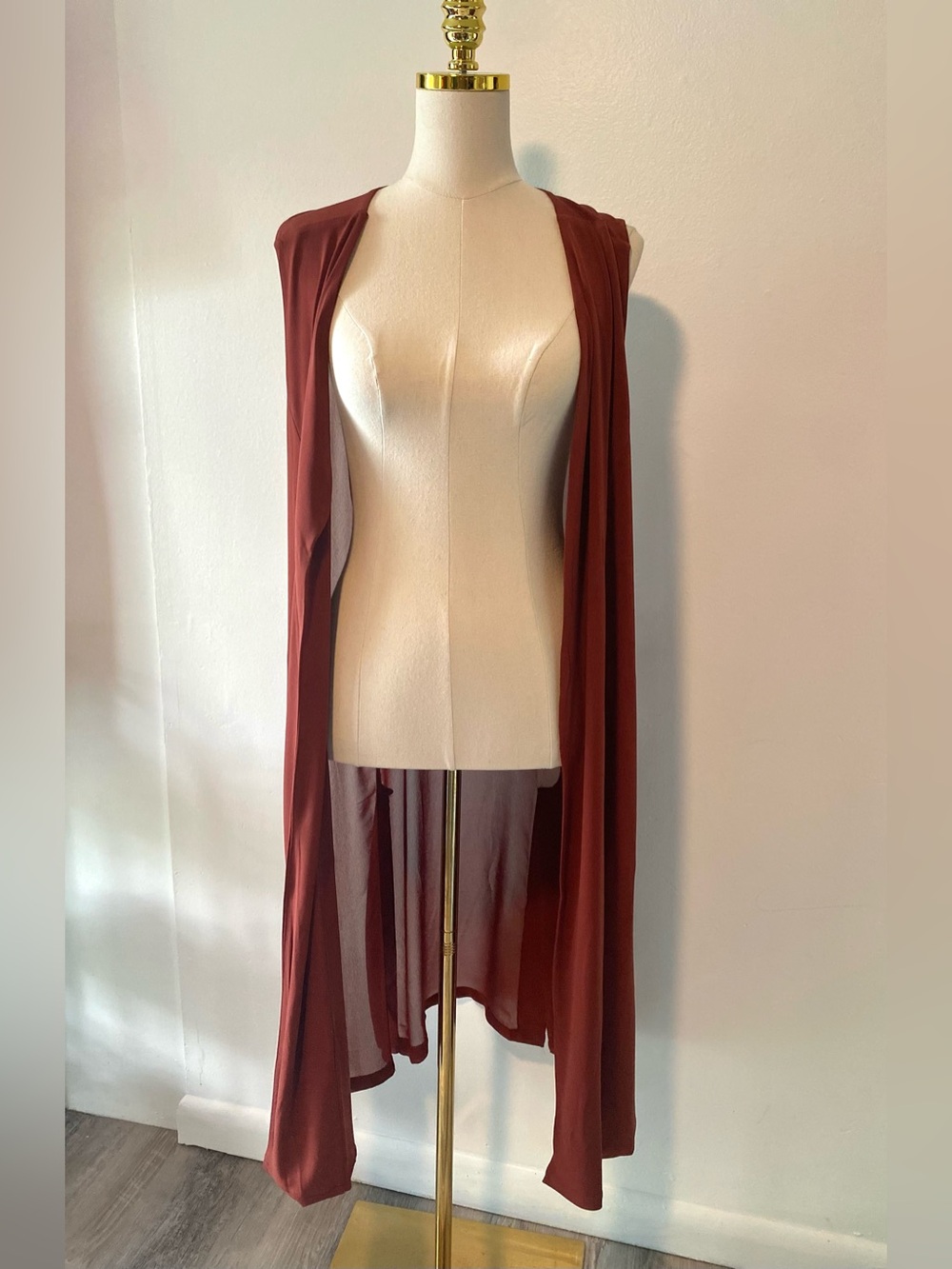 Susan Graver Liquid Knit Open Front Cardigan Vest, Sheer Back Woman's M
